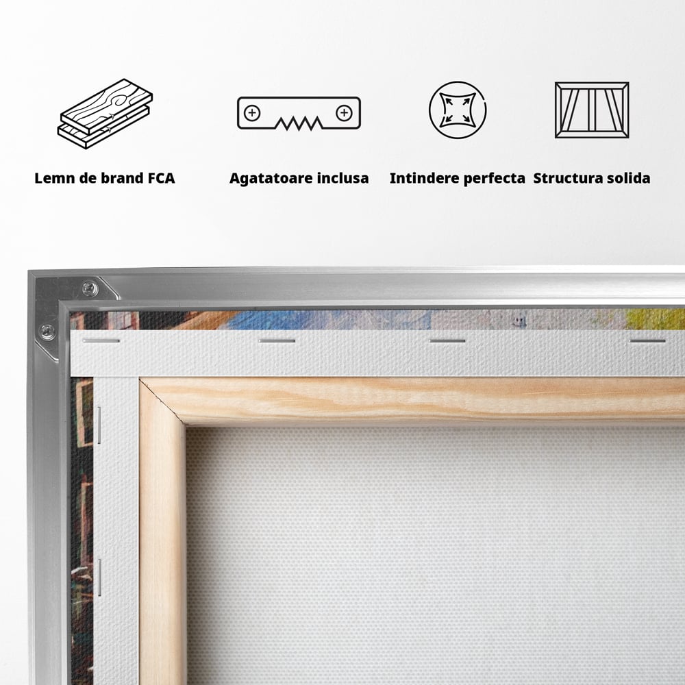 Tablou Canvas Premium LuxCanva® A1282, Bicicleta Portocalie, Living, Cladiri, Biciclete, Copac, Dormitor, Culori Vibrante