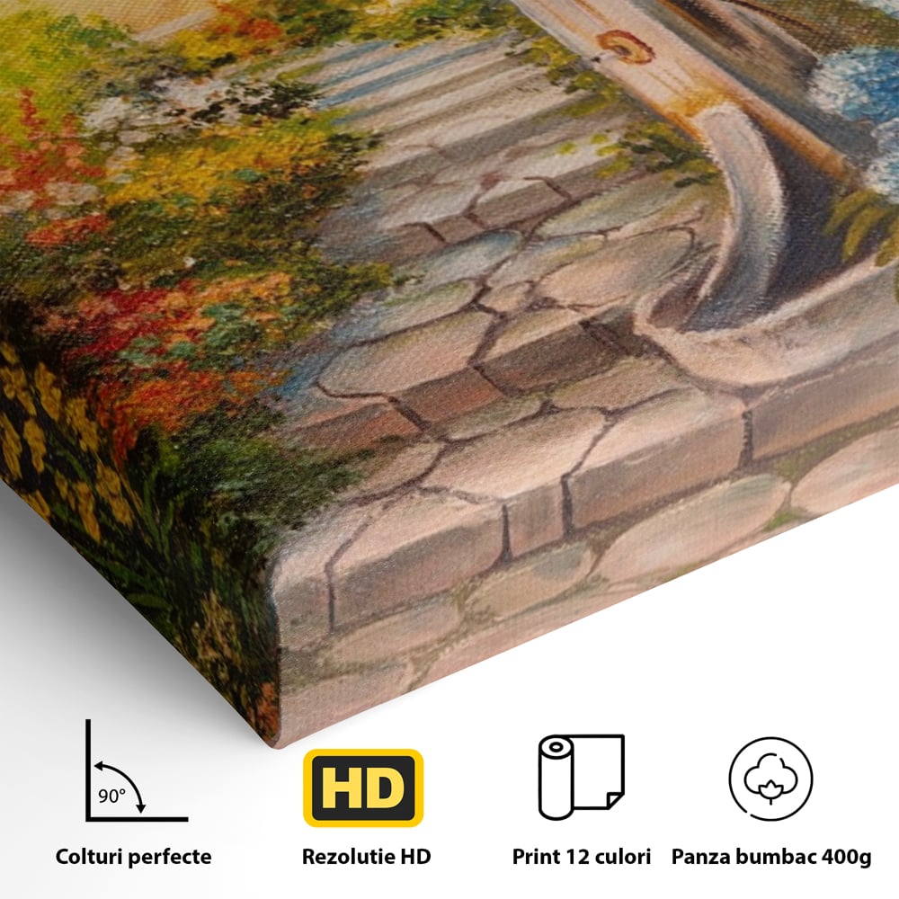 Tablou Canvas Premium LuxCanva® A1283, Scarile Cu Flori, Living, Flori, Alee, Copaci, Dormitor, Culori Vibrante