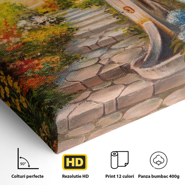 Tablou Canvas Premium LuxCanva® A1283, Scarile Cu Flori, Living, Flori, Alee, Copaci, Dormitor, Culori Vibrante