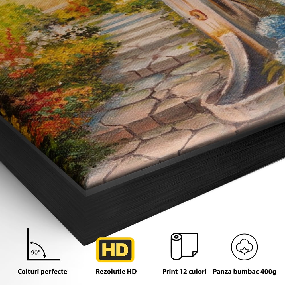 Tablou Canvas Premium LuxCanva® A1283, Scarile Cu Flori, Living, Flori, Alee, Copaci, Dormitor, Culori Vibrante