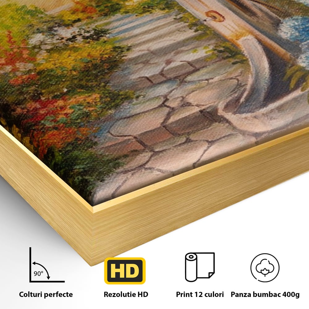 Tablou Canvas Premium LuxCanva® A1283, Scarile Cu Flori, Living, Flori, Alee, Copaci, Dormitor, Culori Vibrante