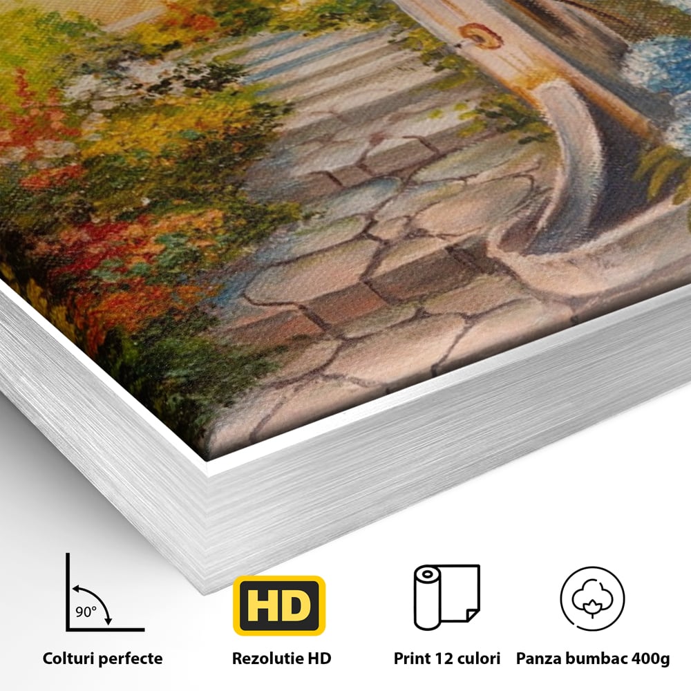 Tablou Canvas Premium LuxCanva® A1283, Scarile Cu Flori, Living, Flori, Alee, Copaci, Dormitor, Culori Vibrante