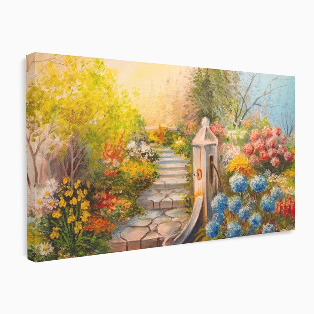 Tablou Canvas Premium LuxCanva® A1283, Scarile Cu Flori, Living, Flori, Alee, Copaci, Dormitor, Culori Vibrante