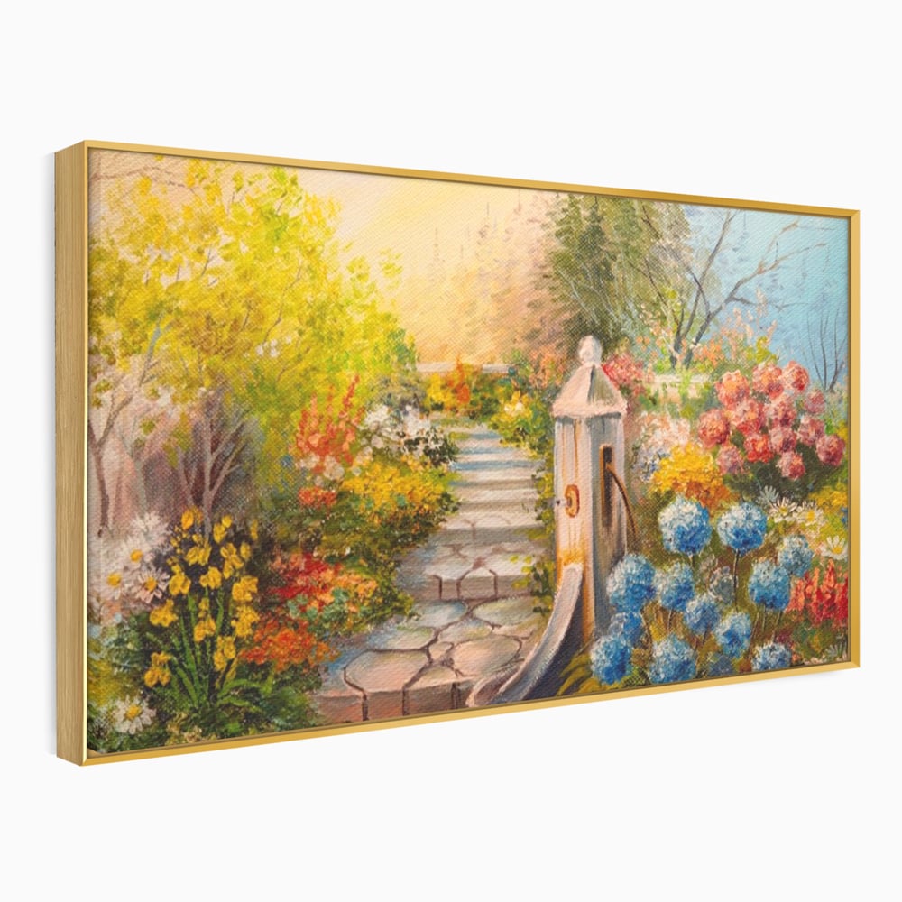 Tablou Canvas Premium LuxCanva® A1283, Scarile Cu Flori, Living, Flori, Alee, Copaci, Dormitor, Culori Vibrante