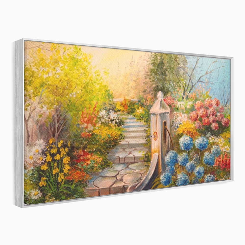 Tablou Canvas Premium LuxCanva® A1283, Scarile Cu Flori, Living, Flori, Alee, Copaci, Dormitor, Culori Vibrante