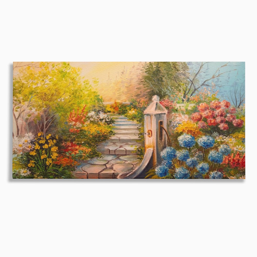 Tablou Canvas Premium LuxCanva® A1283, Scarile Cu Flori, Living, Flori, Alee, Copaci, Dormitor, Culori Vibrante