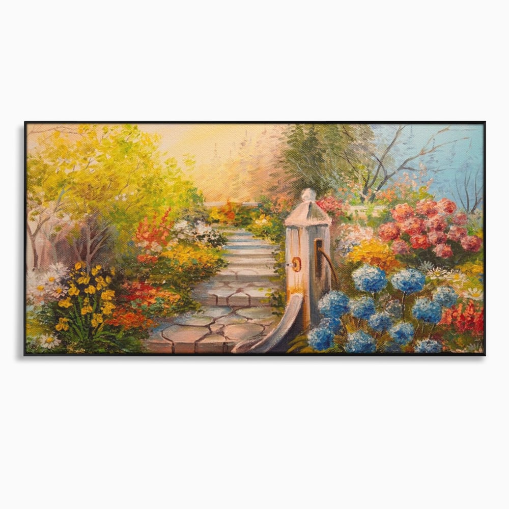 Tablou Canvas Premium LuxCanva® A1283, Scarile Cu Flori, Living, Flori, Alee, Copaci, Dormitor, Culori Vibrante