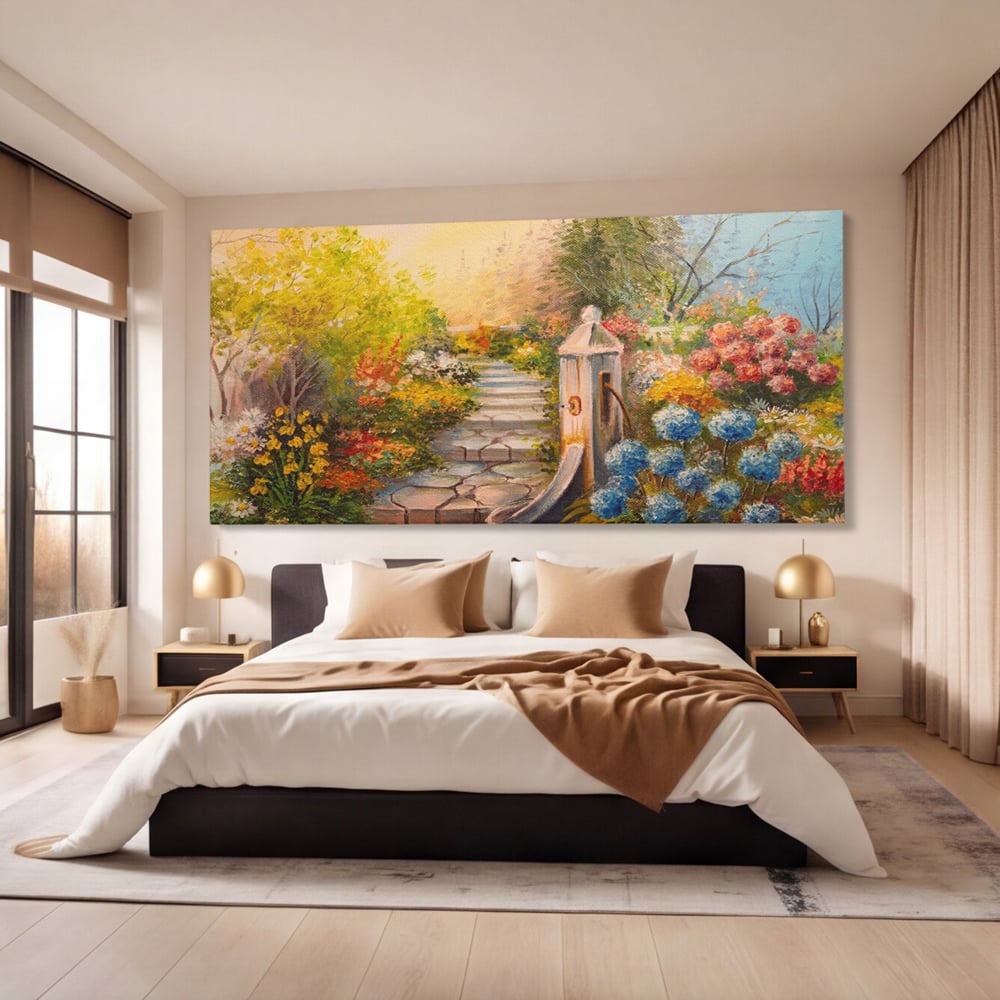 Tablou Canvas Premium LuxCanva® A1283, Scarile Cu Flori, Living, Flori, Alee, Copaci, Dormitor, Culori Vibrante