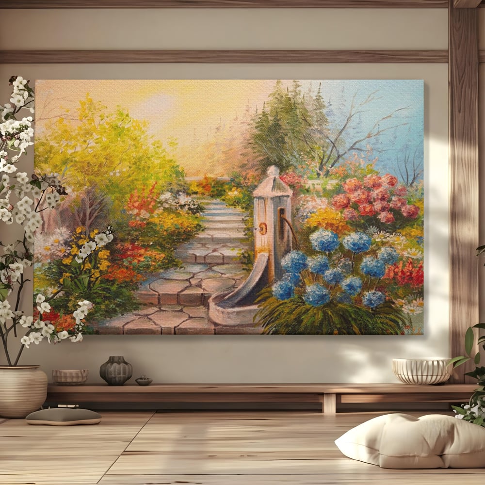 Tablou Canvas Premium LuxCanva® A1283, Scarile Cu Flori, Living, Flori, Alee, Copaci, Dormitor, Culori Vibrante