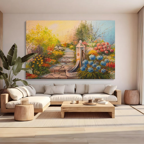 Tablou Canvas Premium LuxCanva® A1283, Scarile Cu Flori, Living, Flori, Alee, Copaci, Dormitor, Culori Vibrante