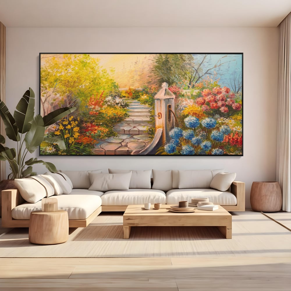 Tablou Canvas Premium LuxCanva® A1283, Scarile Cu Flori, Living, Flori, Alee, Copaci, Dormitor, Culori Vibrante