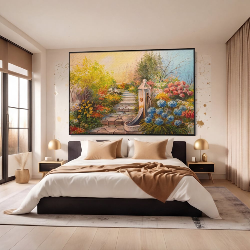 Tablou Canvas Premium LuxCanva® A1283, Scarile Cu Flori, Living, Flori, Alee, Copaci, Dormitor, Culori Vibrante