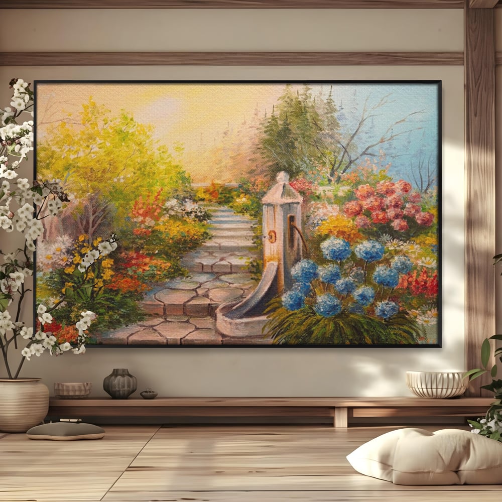 Tablou Canvas Premium LuxCanva® A1283, Scarile Cu Flori, Living, Flori, Alee, Copaci, Dormitor, Culori Vibrante