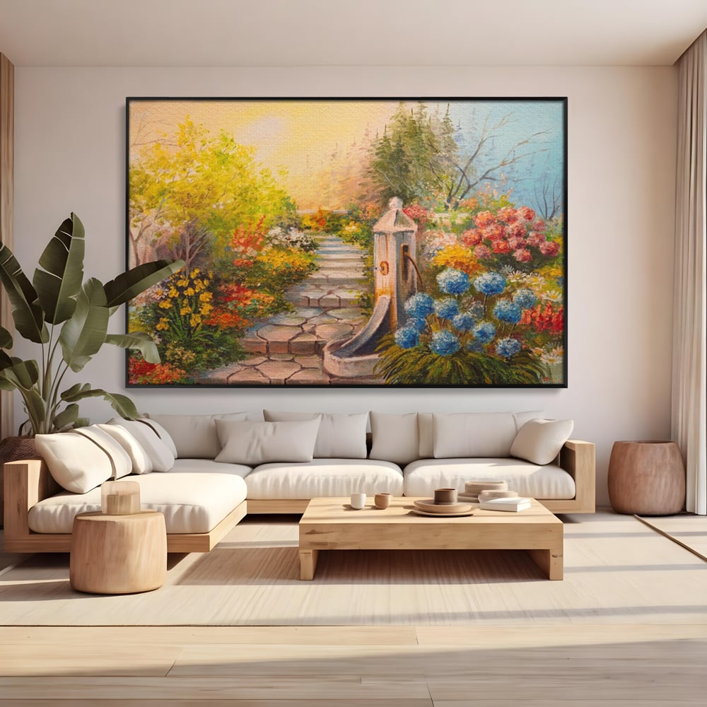 Tablou Canvas Premium LuxCanva® A1283, Scarile Cu Flori, Living, Flori, Alee, Copaci, Dormitor, Culori Vibrante