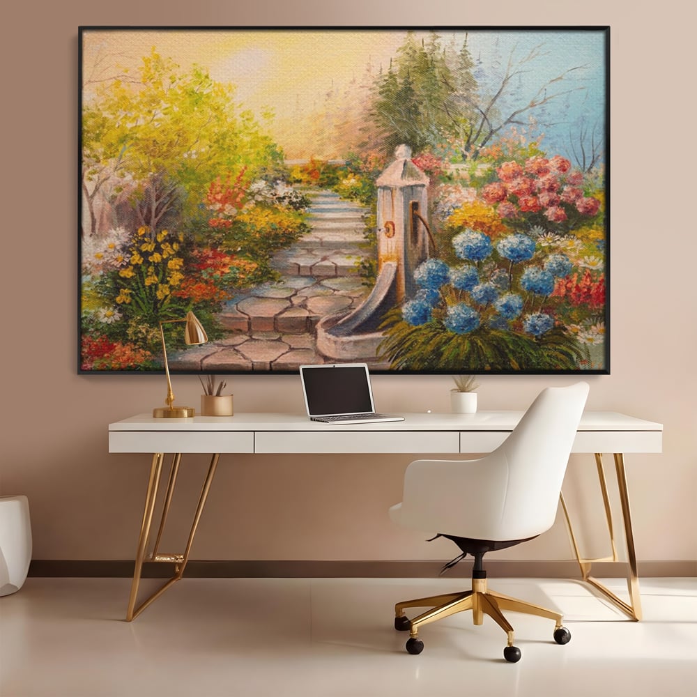 Tablou Canvas Premium LuxCanva® A1283, Scarile Cu Flori, Living, Flori, Alee, Copaci, Dormitor, Culori Vibrante