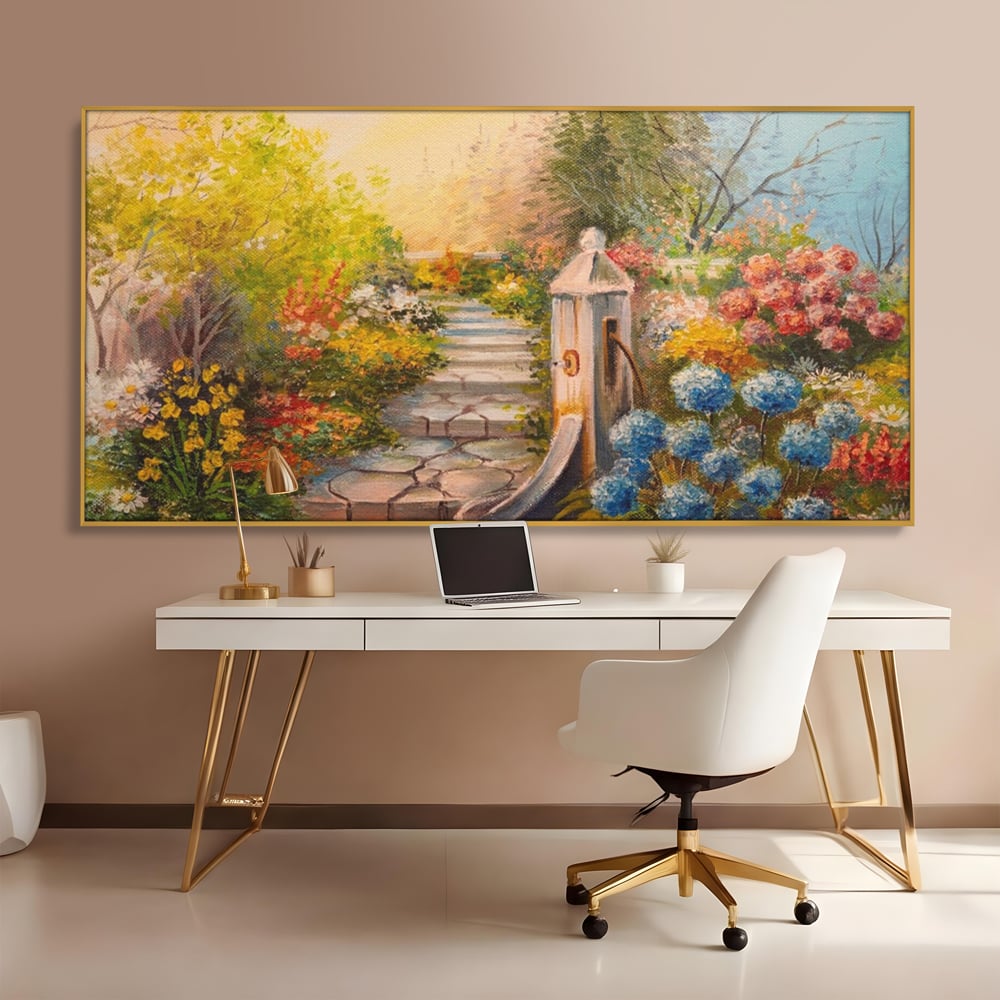 Tablou Canvas Premium LuxCanva® A1283, Scarile Cu Flori, Living, Flori, Alee, Copaci, Dormitor, Culori Vibrante