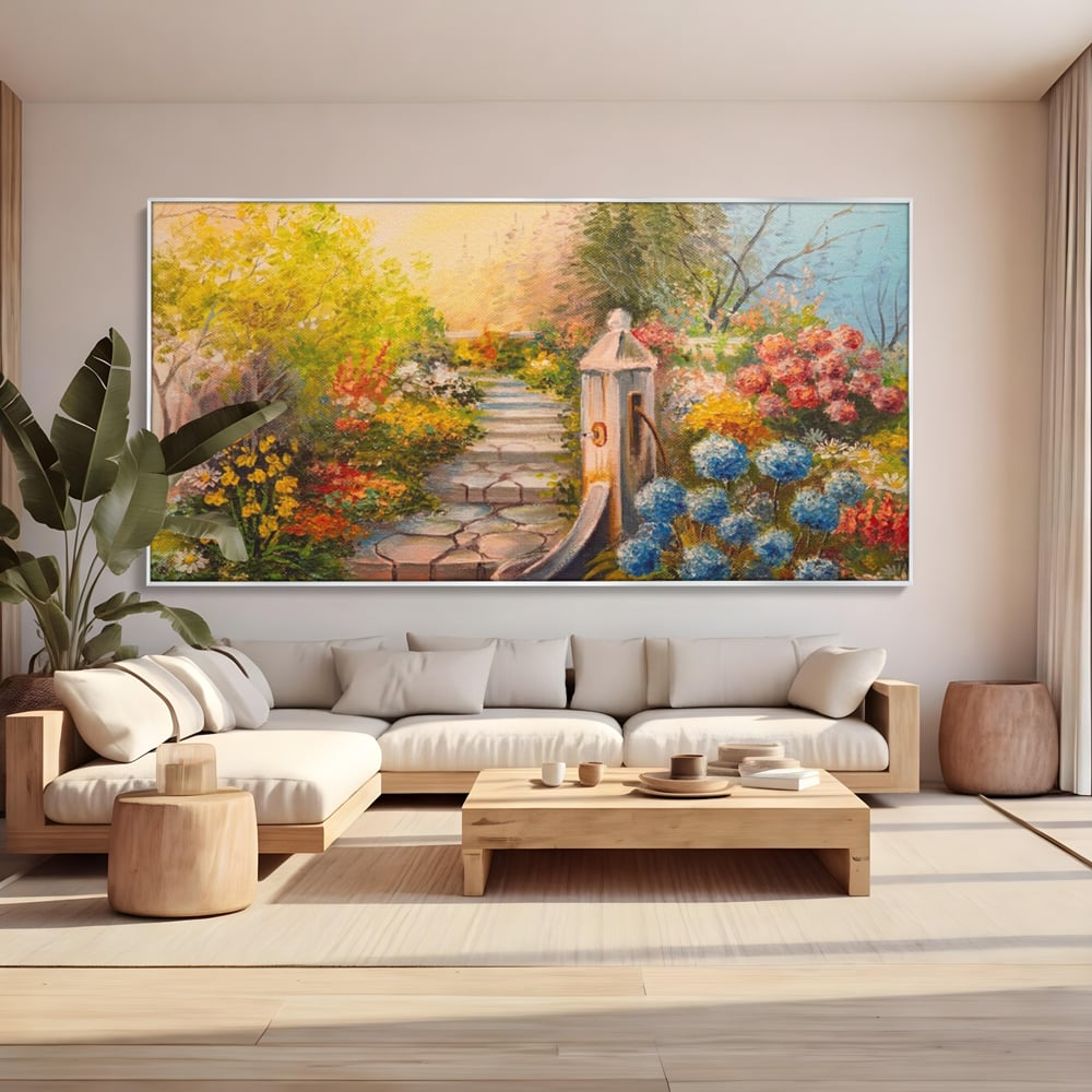 Tablou Canvas Premium LuxCanva® A1283, Scarile Cu Flori, Living, Flori, Alee, Copaci, Dormitor, Culori Vibrante