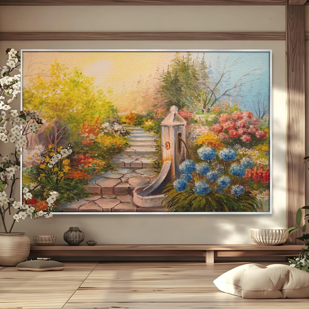 Tablou Canvas Premium LuxCanva® A1283, Scarile Cu Flori, Living, Flori, Alee, Copaci, Dormitor, Culori Vibrante