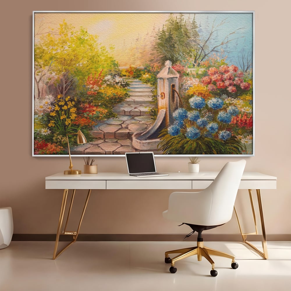 Tablou Canvas Premium LuxCanva® A1283, Scarile Cu Flori, Living, Flori, Alee, Copaci, Dormitor, Culori Vibrante