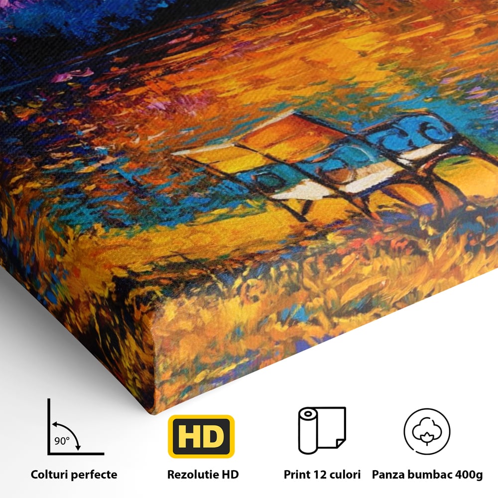 Tablou Canvas Premium LuxCanva® A1284, Luna Rosie, Living, Banca, Lac, Padure, Copac, Dormitor, Culori Vibrante