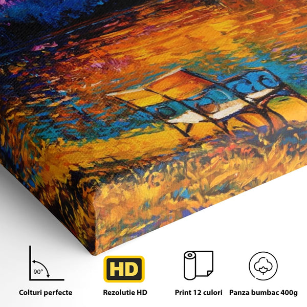 Tablou Canvas Premium LuxCanva® A1284, Luna Rosie, Living, Banca, Lac, Padure, Copac, Dormitor, Culori Vibrante