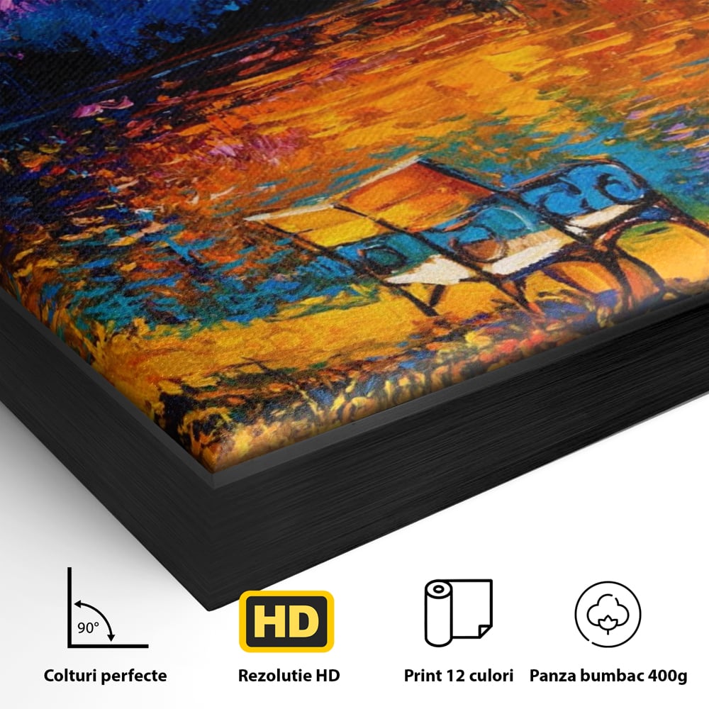Tablou Canvas Premium LuxCanva® A1284, Luna Rosie, Living, Banca, Lac, Padure, Copac, Dormitor, Culori Vibrante