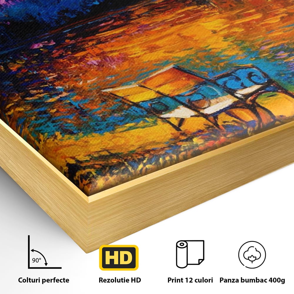 Tablou Canvas Premium LuxCanva® A1284, Luna Rosie, Living, Banca, Lac, Padure, Copac, Dormitor, Culori Vibrante