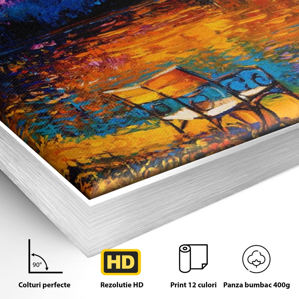 Tablou Canvas Premium LuxCanva® A1284, Luna Rosie, Living, Banca, Lac, Padure, Copac, Dormitor, Culori Vibrante