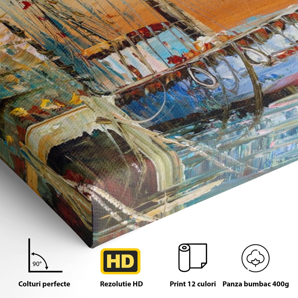 Leinwand Wandkunst Leinwand Wandkunst LuxCanva® A1285, Altes Boot, Wohnen, Leben, Dampf, Hafen, Meer, Vogel, Vogel, Schlafzimmer, leuchtende Farben