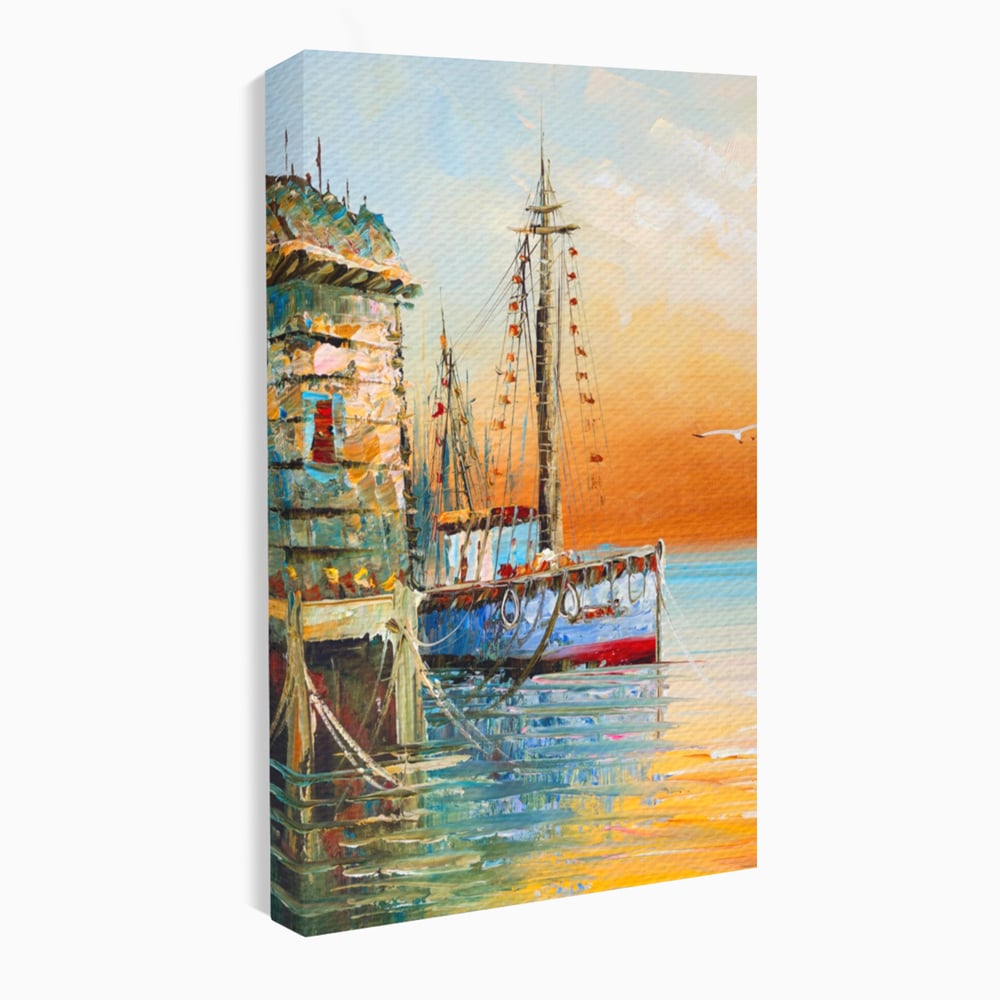 Leinwand Wandkunst Leinwand Wandkunst LuxCanva® A1285, Altes Boot, Wohnen, Leben, Dampf, Hafen, Meer, Vogel, Vogel, Schlafzimmer, leuchtende Farben