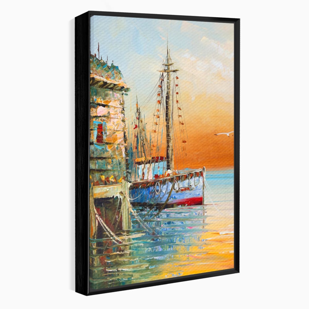 Leinwand Wandkunst Leinwand Wandkunst LuxCanva® A1285, Altes Boot, Wohnen, Leben, Dampf, Hafen, Meer, Vogel, Vogel, Schlafzimmer, leuchtende Farben