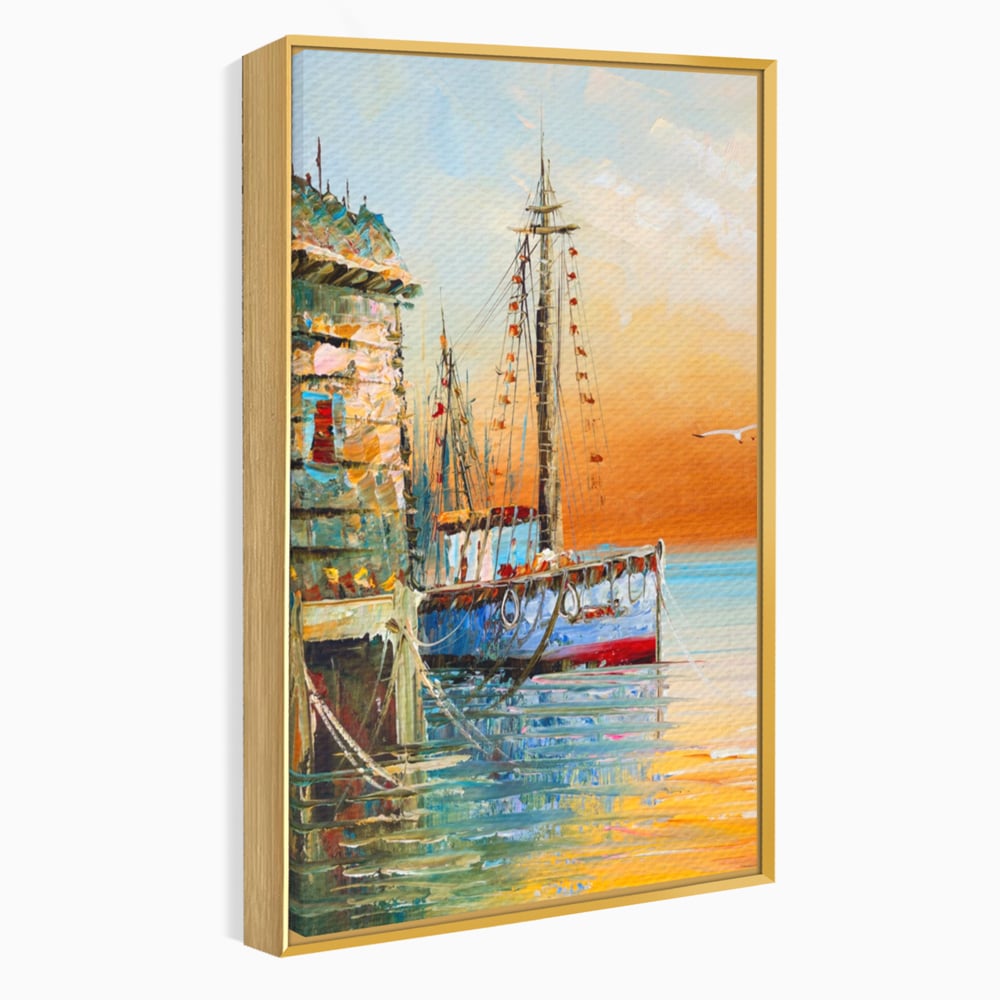 Leinwand Wandkunst Leinwand Wandkunst LuxCanva® A1285, Altes Boot, Wohnen, Leben, Dampf, Hafen, Meer, Vogel, Vogel, Schlafzimmer, leuchtende Farben