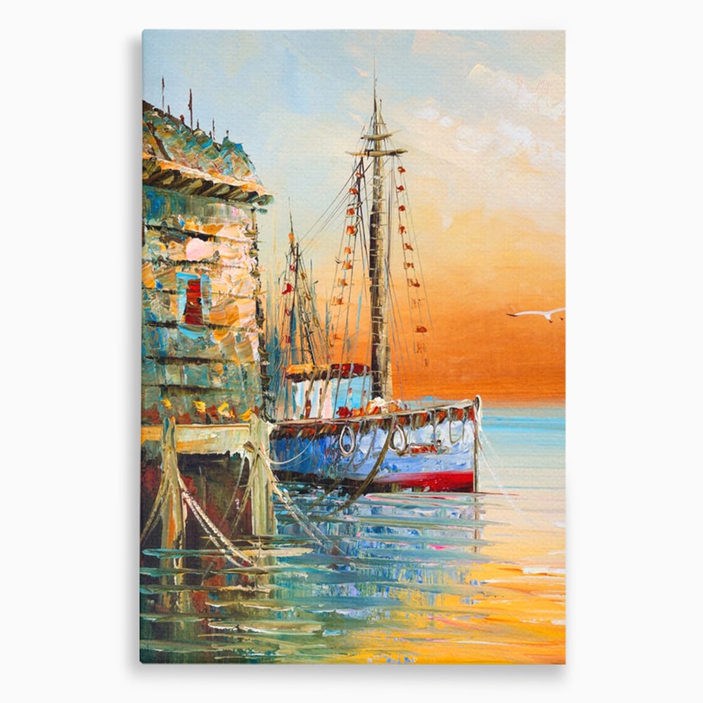 Leinwand Wandkunst Leinwand Wandkunst LuxCanva® A1285, Altes Boot, Wohnen, Leben, Dampf, Hafen, Meer, Vogel, Vogel, Schlafzimmer, leuchtende Farben