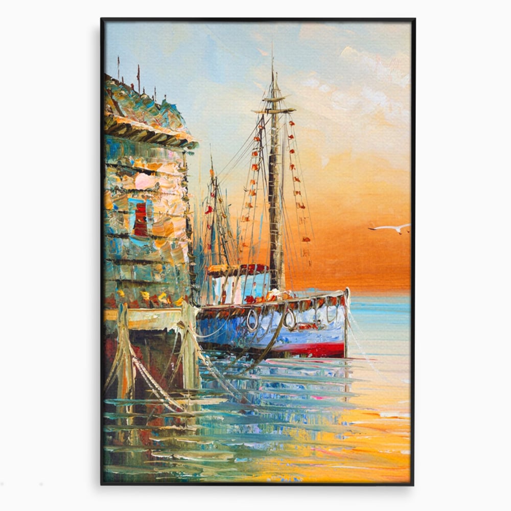 Leinwand Wandkunst Leinwand Wandkunst LuxCanva® A1285, Altes Boot, Wohnen, Leben, Dampf, Hafen, Meer, Vogel, Vogel, Schlafzimmer, leuchtende Farben