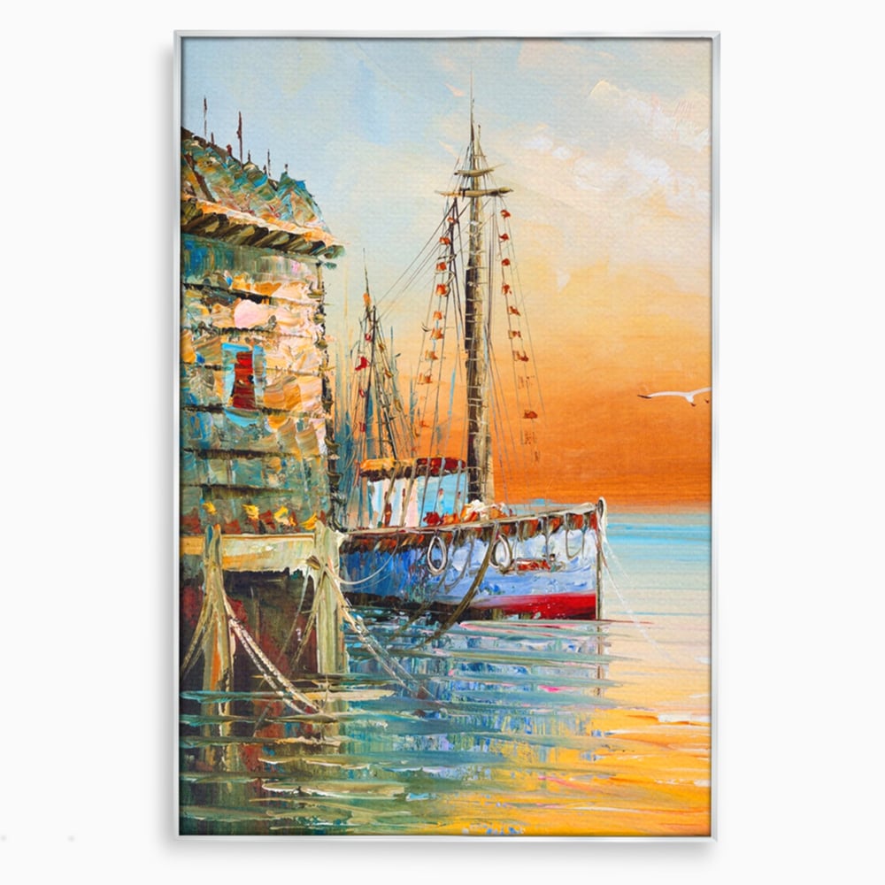 Leinwand Wandkunst Leinwand Wandkunst LuxCanva® A1285, Altes Boot, Wohnen, Leben, Dampf, Hafen, Meer, Vogel, Vogel, Schlafzimmer, leuchtende Farben