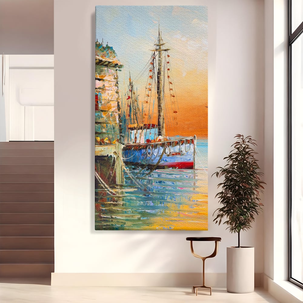 Leinwand Wandkunst Leinwand Wandkunst LuxCanva® A1285, Altes Boot, Wohnen, Leben, Dampf, Hafen, Meer, Vogel, Vogel, Schlafzimmer, leuchtende Farben