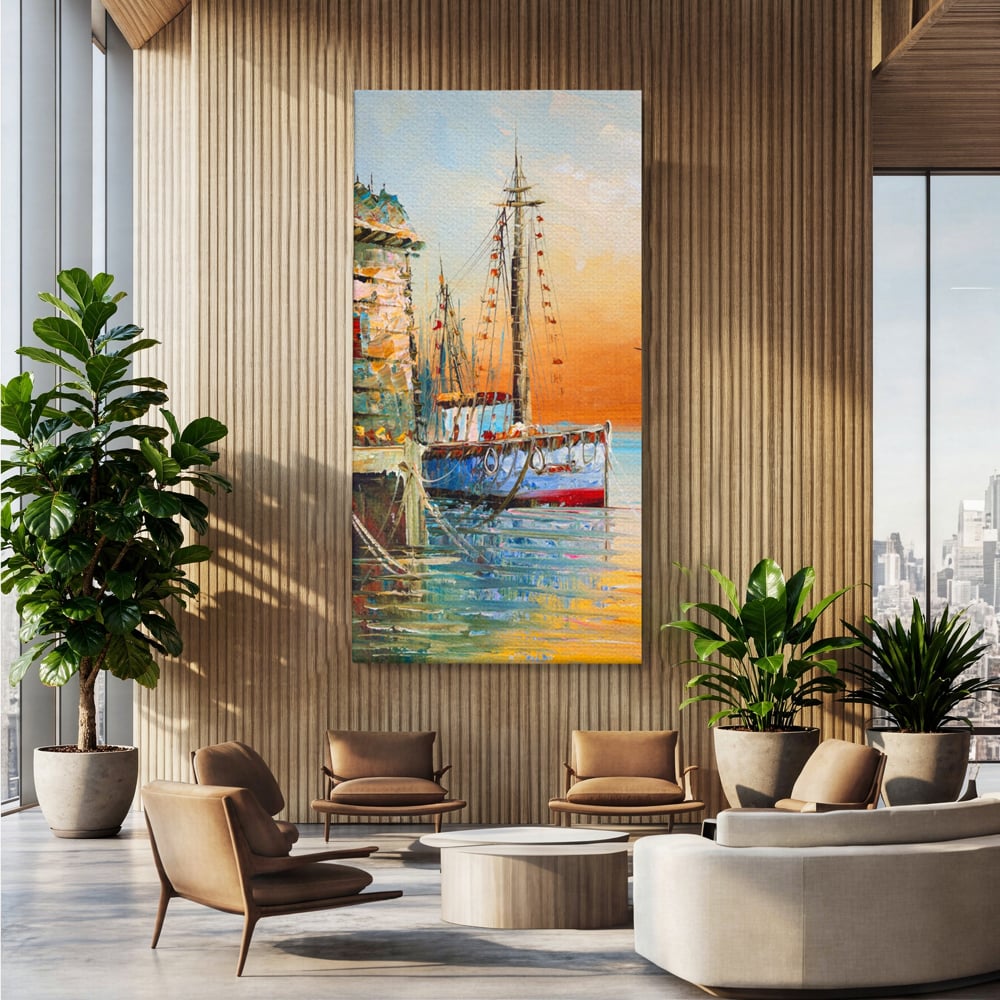 Leinwand Wandkunst Leinwand Wandkunst LuxCanva® A1285, Altes Boot, Wohnen, Leben, Dampf, Hafen, Meer, Vogel, Vogel, Schlafzimmer, leuchtende Farben
