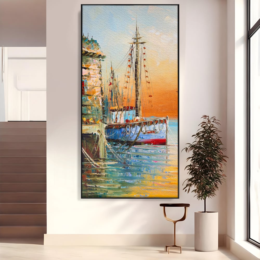 Leinwand Wandkunst Leinwand Wandkunst LuxCanva® A1285, Altes Boot, Wohnen, Leben, Dampf, Hafen, Meer, Vogel, Vogel, Schlafzimmer, leuchtende Farben