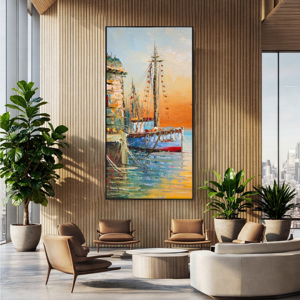 Leinwand Wandkunst Leinwand Wandkunst LuxCanva® A1285, Altes Boot, Wohnen, Leben, Dampf, Hafen, Meer, Vogel, Vogel, Schlafzimmer, leuchtende Farben