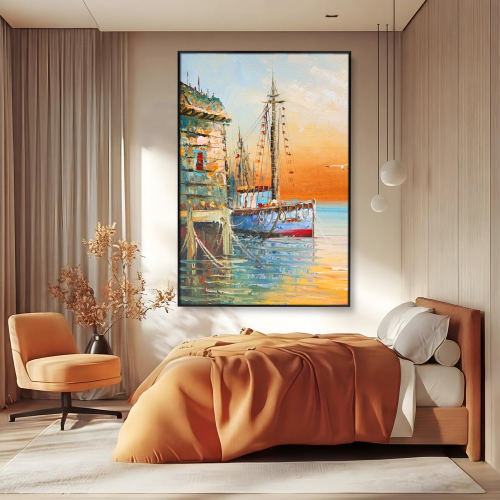 Leinwand Wandkunst Leinwand Wandkunst LuxCanva® A1285, Altes Boot, Wohnen, Leben, Dampf, Hafen, Meer, Vogel, Vogel, Schlafzimmer, leuchtende Farben