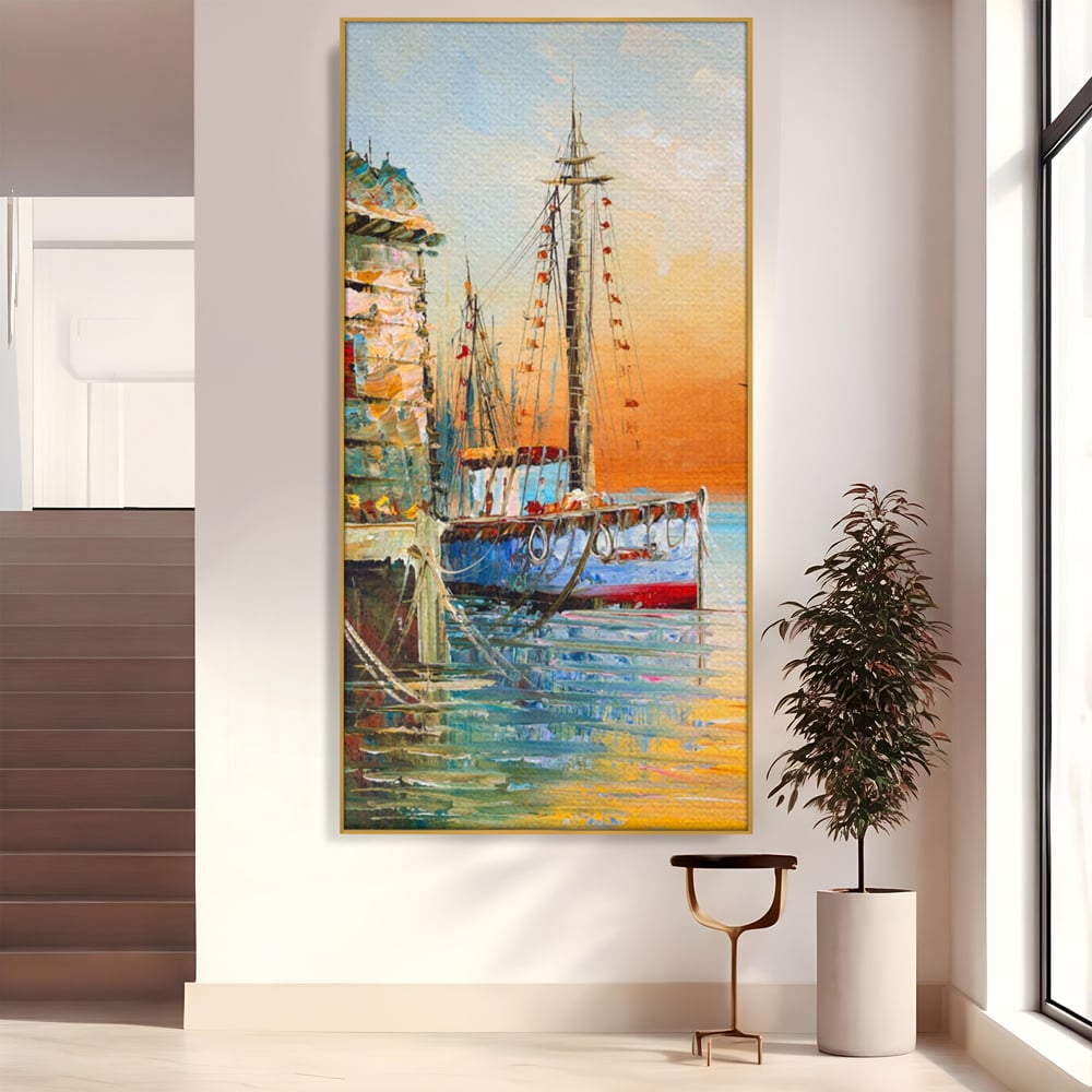 Leinwand Wandkunst Leinwand Wandkunst LuxCanva® A1285, Altes Boot, Wohnen, Leben, Dampf, Hafen, Meer, Vogel, Vogel, Schlafzimmer, leuchtende Farben
