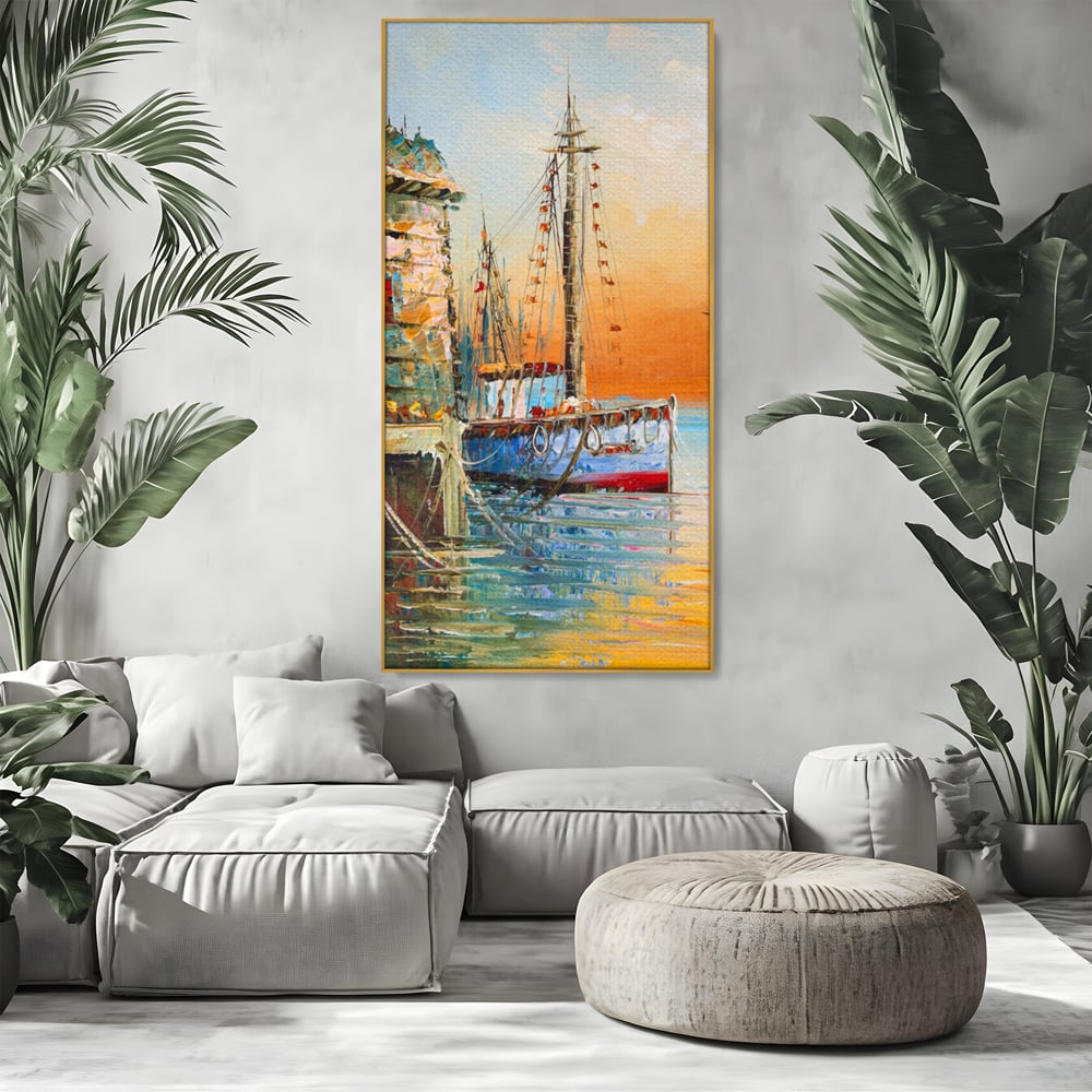 Leinwand Wandkunst Leinwand Wandkunst LuxCanva® A1285, Altes Boot, Wohnen, Leben, Dampf, Hafen, Meer, Vogel, Vogel, Schlafzimmer, leuchtende Farben