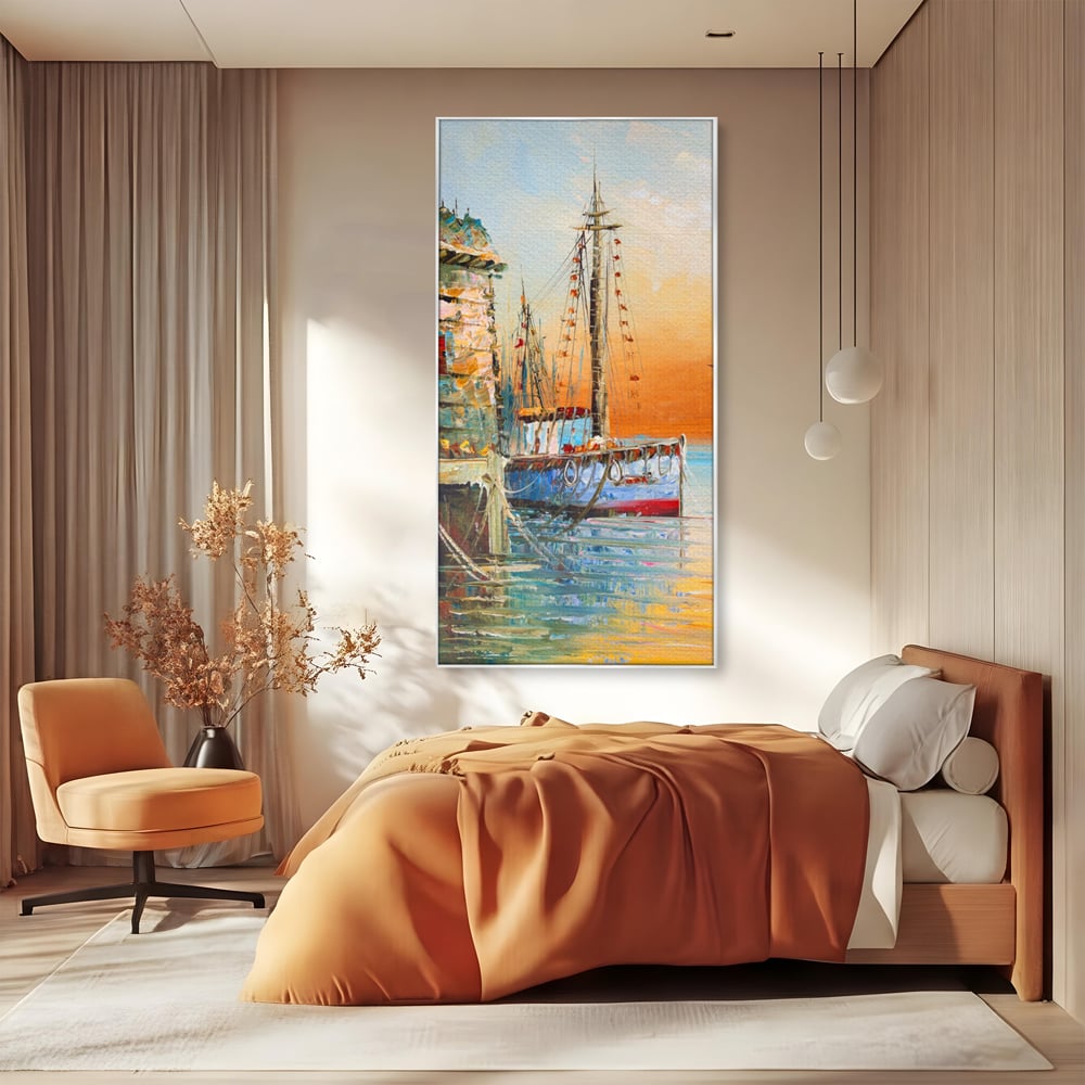 Leinwand Wandkunst Leinwand Wandkunst LuxCanva® A1285, Altes Boot, Wohnen, Leben, Dampf, Hafen, Meer, Vogel, Vogel, Schlafzimmer, leuchtende Farben