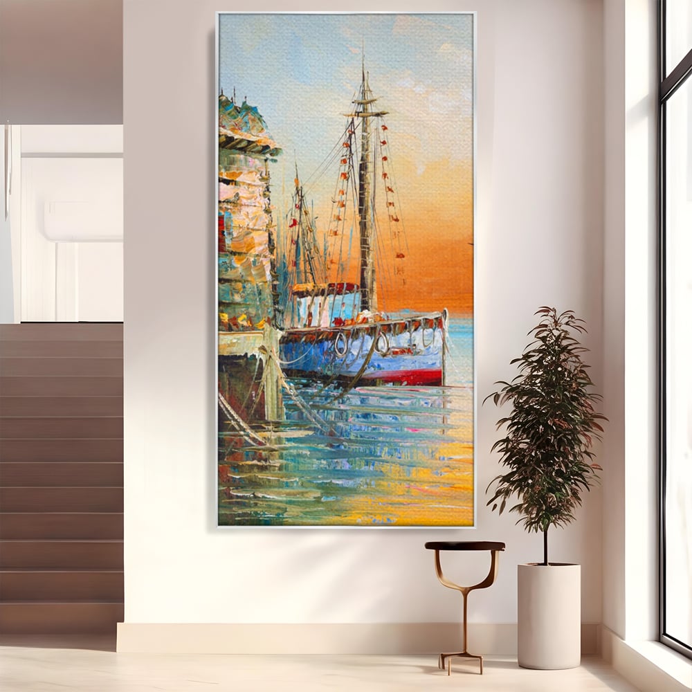 Leinwand Wandkunst Leinwand Wandkunst LuxCanva® A1285, Altes Boot, Wohnen, Leben, Dampf, Hafen, Meer, Vogel, Vogel, Schlafzimmer, leuchtende Farben