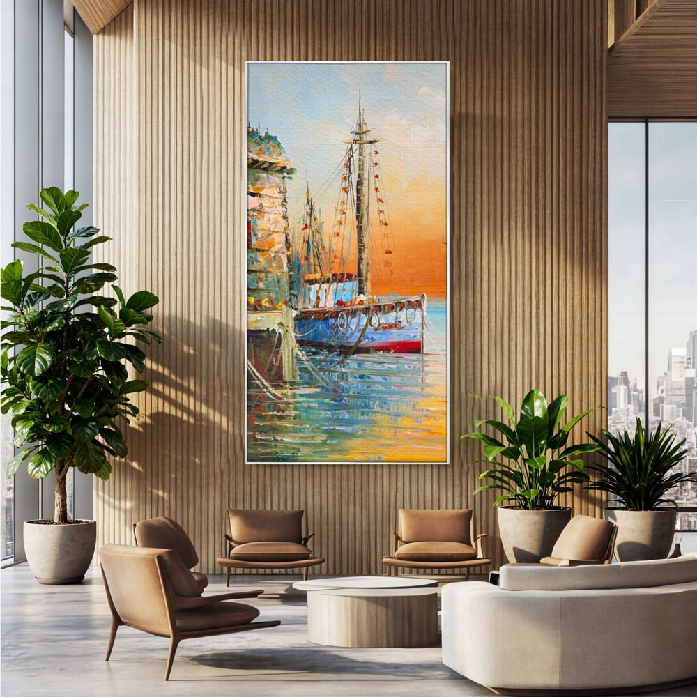 Leinwand Wandkunst Leinwand Wandkunst LuxCanva® A1285, Altes Boot, Wohnen, Leben, Dampf, Hafen, Meer, Vogel, Vogel, Schlafzimmer, leuchtende Farben