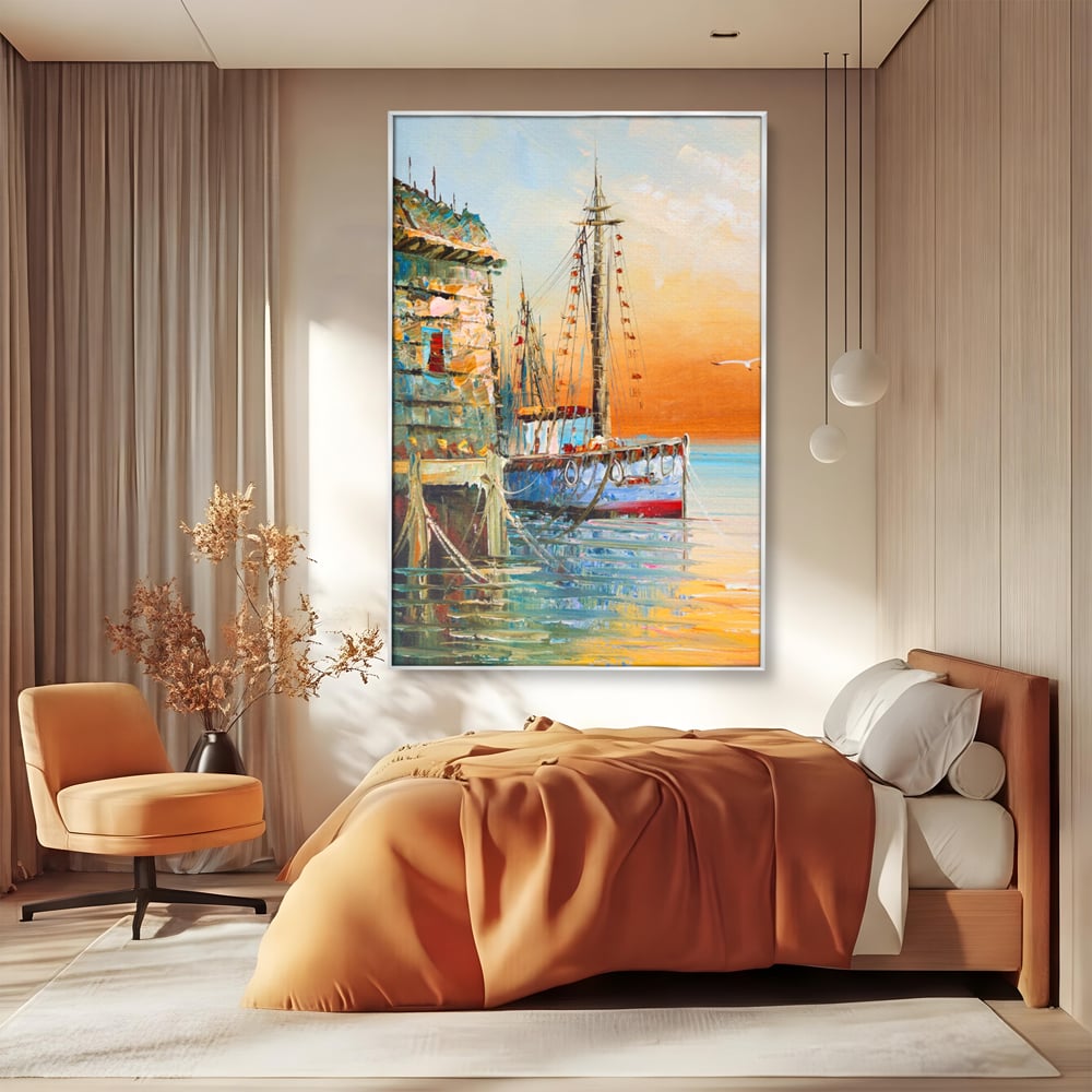 Leinwand Wandkunst Leinwand Wandkunst LuxCanva® A1285, Altes Boot, Wohnen, Leben, Dampf, Hafen, Meer, Vogel, Vogel, Schlafzimmer, leuchtende Farben