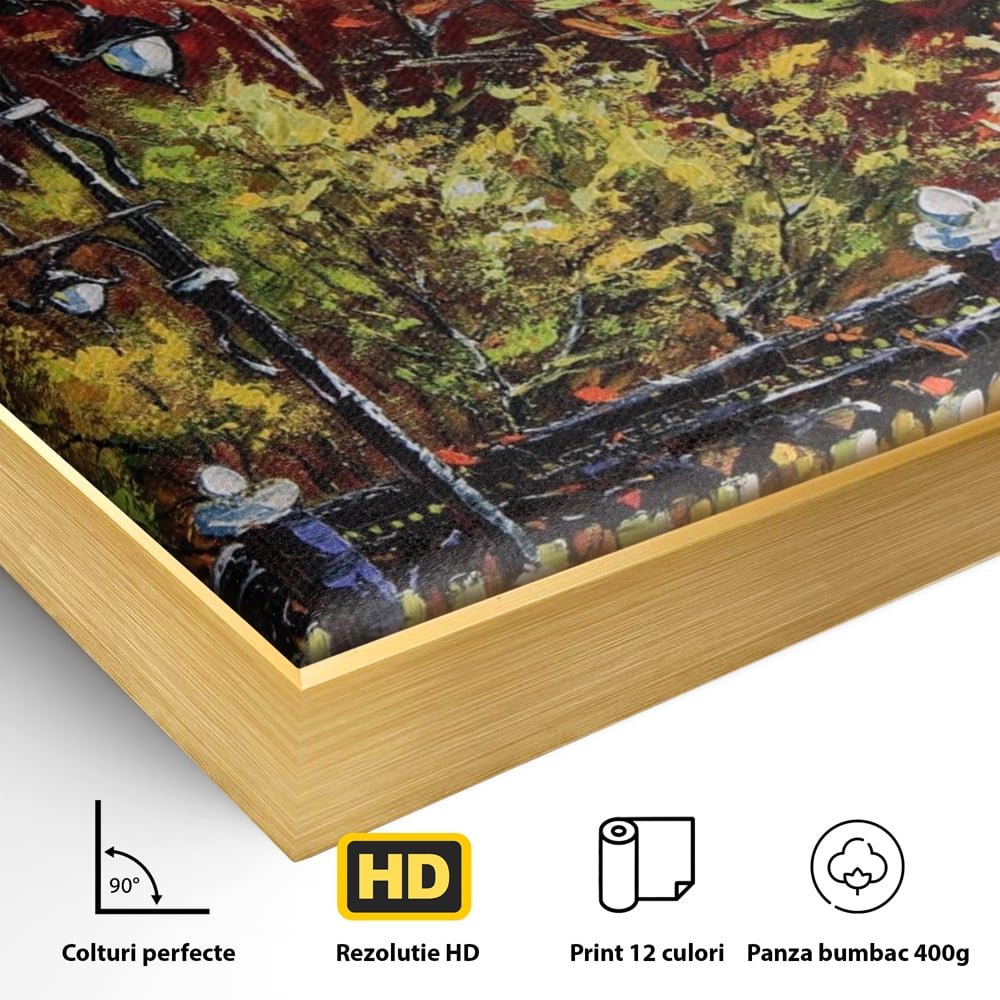 Tablou Canvas Premium LuxCanva® A1287, Cladirea Cu Ceas, Living, Toamna, Frunze, Copaci, Felinar, Dormitor, Culori Vibrante
