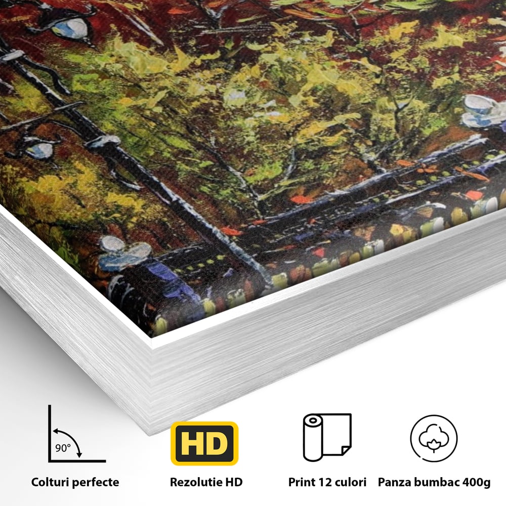 Tablou Canvas Premium LuxCanva® A1287, Cladirea Cu Ceas, Living, Toamna, Frunze, Copaci, Felinar, Dormitor, Culori Vibrante