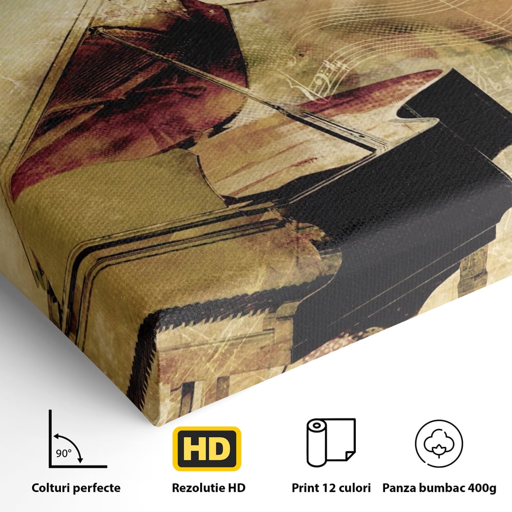 Tablou Canvas Premium LuxCanva® A1288, Pianul, Living, Instrument Muzical, Note Muzicale, Portativ, Studio, Culori Vibrante