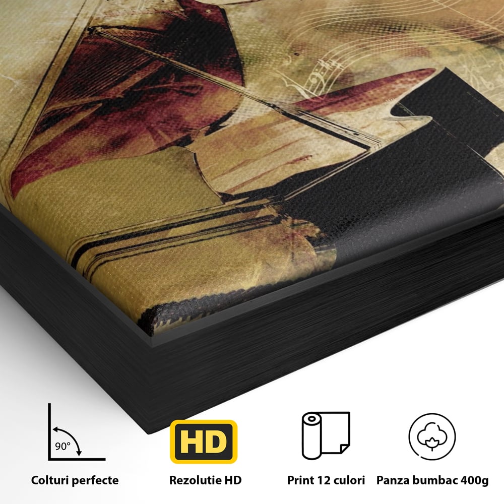 Tablou Canvas Premium LuxCanva® A1288, Pianul, Living, Instrument Muzical, Note Muzicale, Portativ, Studio, Culori Vibrante